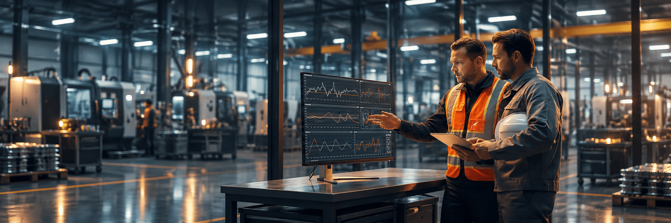 Especialistas analisando dados industriais em conjunto