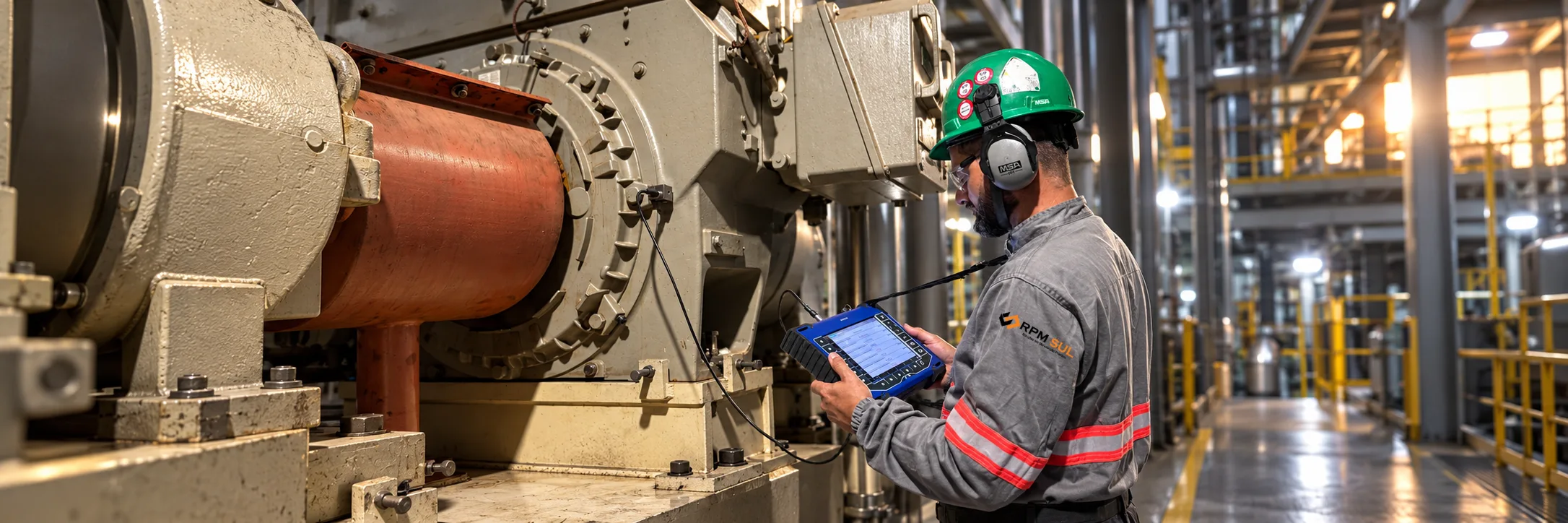 Técnico industrial inspecionando equipamentos de produção